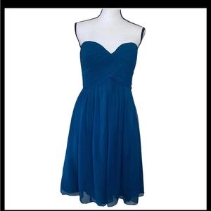 DONNA MORGAN Silk Dress Size 10 Teal Pleated Strapless Empire Waist Whimsical